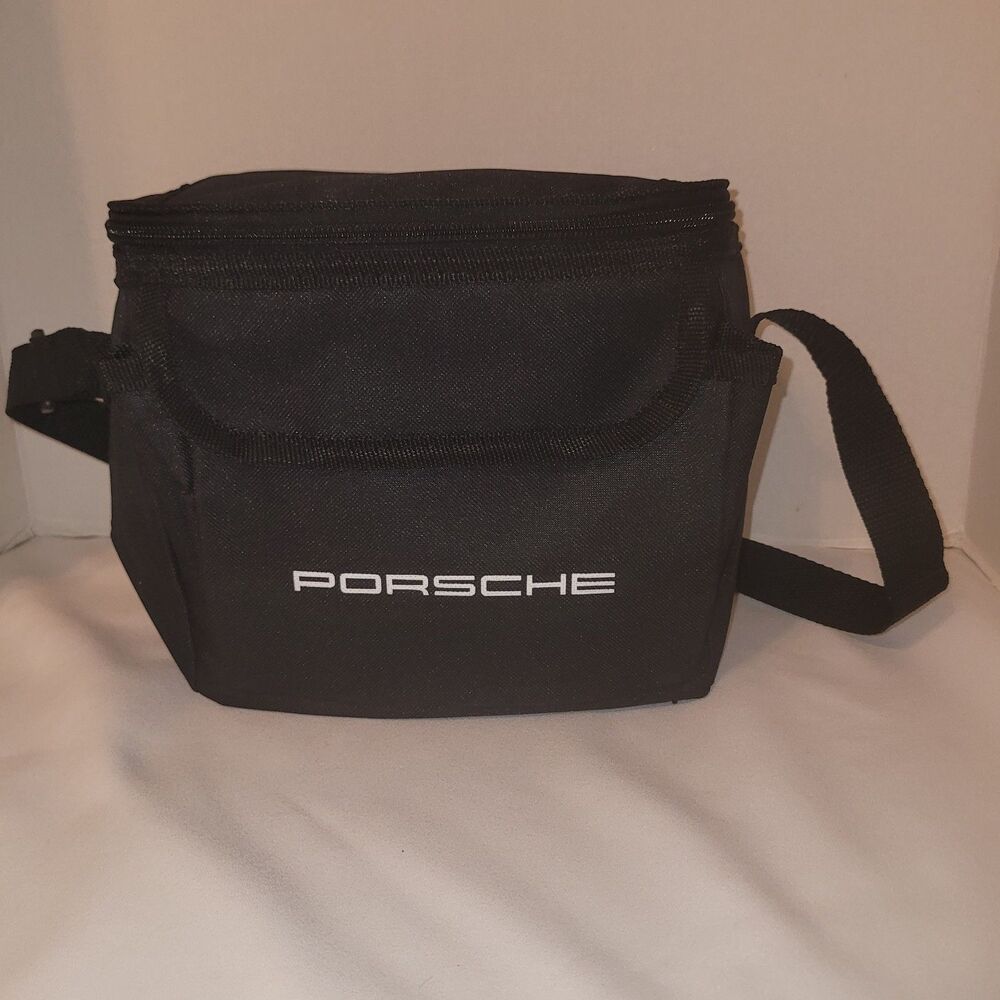 Porsche Logo Insulated 6 Can Lunch Cooler Bag Black Adjustable Strap